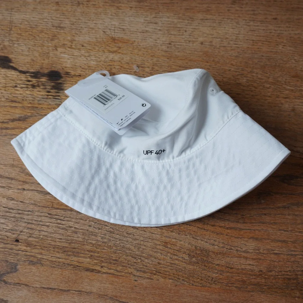 Nike Kids White Bucket Hat Swoosh Logo UPF 40+ Sun Protection NEW